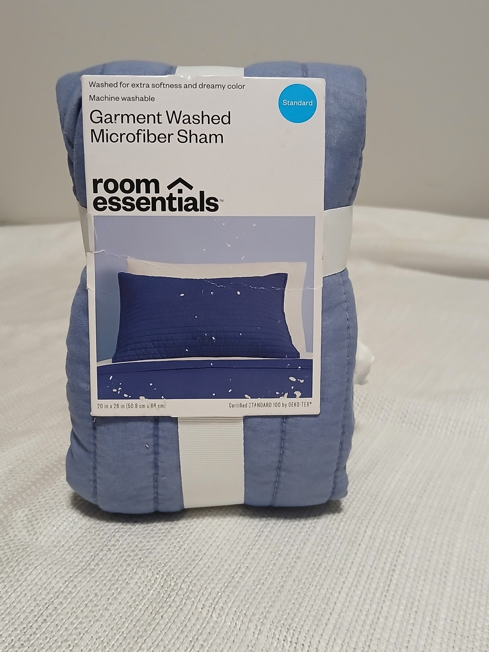 1 Unit Room Essentials Garment-Washed Microfiber Sham - Light Blue